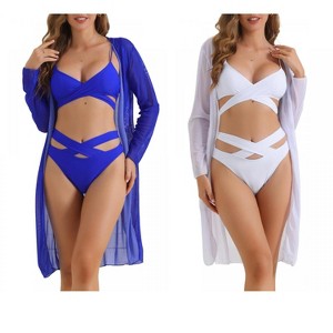 INSPIRE CHIC Women's Criss Cross Adjustable Spaghetti Straps Triangle Bottoms Swimwear Bikini Suits 2 Sets - 1 of 4