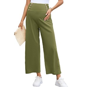Coolmee Womens Maternity Casual Loose Fit Palazzo Pants Smocked Elastic High Waist Lounge Long Wide Leg Trousers - 1 of 4