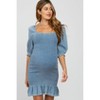 PinkBlush Light Blue Square Neck Smocked Denim Maternity Dress - 3 of 4
