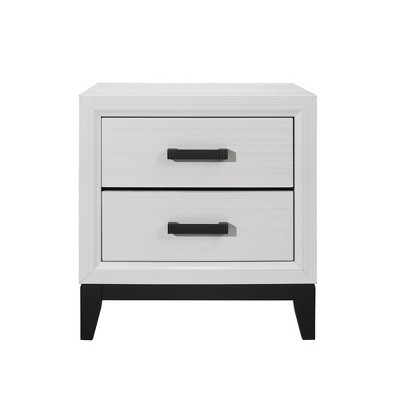 Vynxaria 2-Drawer Nightstand - White Finish, Kennin Center Glide Drawers, Black Hardware, Bedroom Bedside Storage Furniture