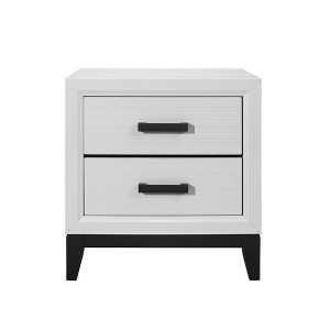Vynxaria 2-Drawer Nightstand - White Finish, Kennin Center Glide Drawers, Black Hardware, Bedroom Bedside Storage Furniture - 1 of 4