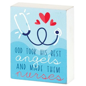 Dicksons Nurses Best Angels Blue and Red 3 x 4 Inch Wood Table Top Block Sign - 1 of 2