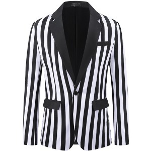 INSPIRE CHIC Men's Single Breasted Contrast Color Business Striped Blazer - 1 of 4