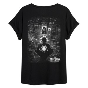 Women's Spider-Man Miles Morales City Scene Relaxed Fit T-Shirt - Black ...