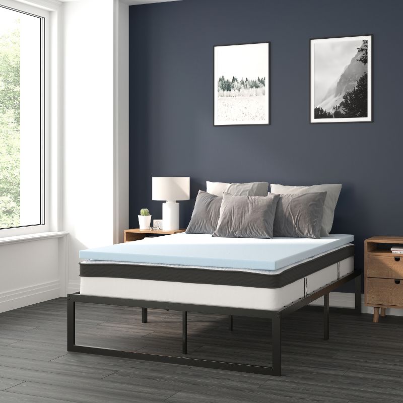 Flash Furniture 14 Inch Metal Platform Bed Frame with 10 Inch Pocket Spring Mattress in a Box and 2 Inch Cool Gel Memory Foam Topper, 3 of 16