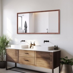 NicBex Walnut/Black Bathroom Mirror,Rectangle Wall Mirrors for Bathroom,Living Room,Bedroom,Vanity Mirror with Aluminum Frame,Horizontal/Vertical - 1 of 4
