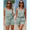EXLURA Womens Summer 2 Piece Sets Sleeveless V Neck Knotted Tank Tops Shorts Matching Sets Vacation Cruise Beach Outfits 2025 - 3 of 4