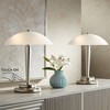 360 Lighting Deco Modern Accent Table Lamps 17" High Set of 2 Brushed Steel Touch On Off White Glass Dome Shade for Bedroom Bedside Nightstand Office - 2 of 4