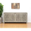 HomeRoots 78" Gray Distressed Solid Wood Carved Floral Sideboard with Four Doors - 2 of 4