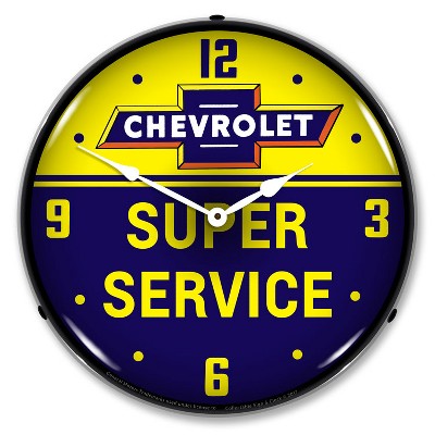 Collectable Sign & Clock | Chevrolet Bowtie Super Service LED Wall Clock Retro/Vintage, Lighted