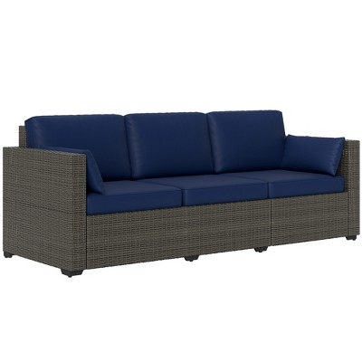 Outsunny Wicker Patio Couch, PE Rattan 3-Seat Sofa, Outdoor Furniture with Deep Seating, Cushions, Steel Frame