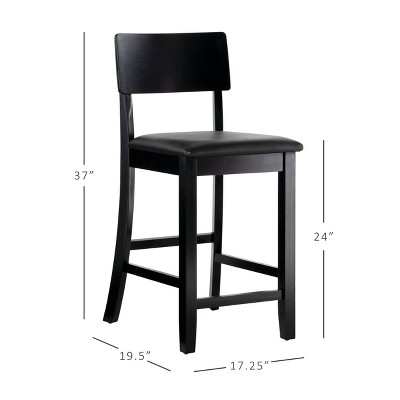 Elegant 24" Black and Cherry Wood Counter Stool with Dark Brown Faux Leather Seat