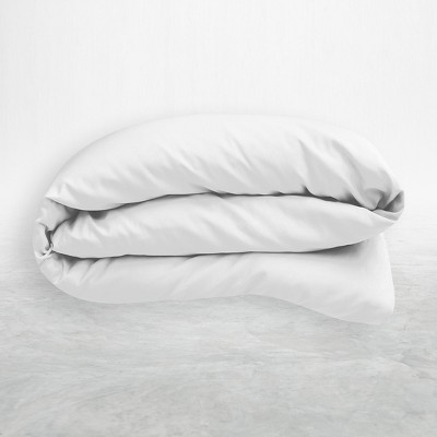 King Size White Cotton Sateen Duvet Cover with Button Closure