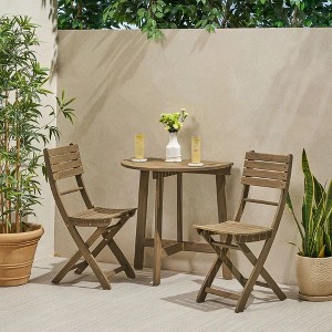 Osparple Outdoor Patio Furniture Bistro Set Acacia Wood Lounge Foldable Chairs and Rectangle Dining Wooden Table for Patio, Terrace, Garden - 1 of 4