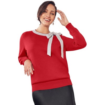 Jessica London Women's Plus Size Tie-neck Sweater - 12, Classic Red ...