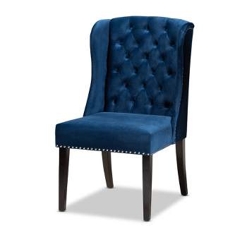 Lamont Velvet Fabric Wood Wingback Dining Chair Blue/Brown - Baxton Studio: Elegant Upholstered, Nailhead Trim, 41" Height