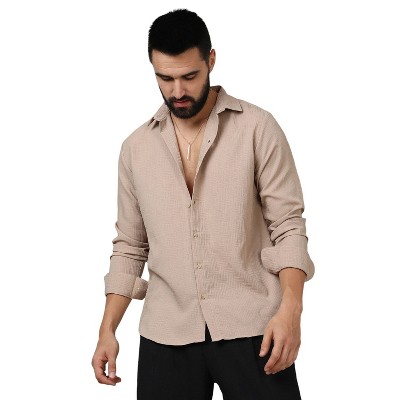Campus Sutra Men Men's Beige Self-Design Intertwine Shirt