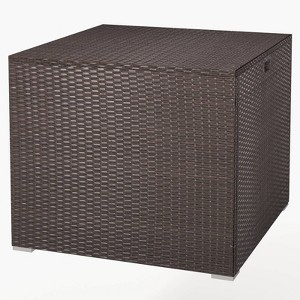WELLFOR Outdoor PE Rattan Storage Box with Zippered Liner Brown - 1 of 2