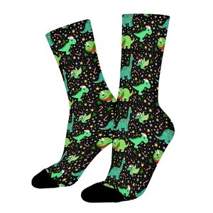 Cute Christmas Dinosaurs Women Printed Crew Socks Funny Funky Socks Soft Polyester Novelty Gifts for Artists Men - 1 of 1
