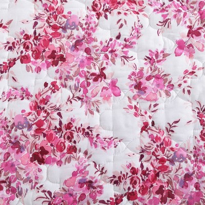 Floral Vineyard Pink Reversible Microfiber King Quilt Set