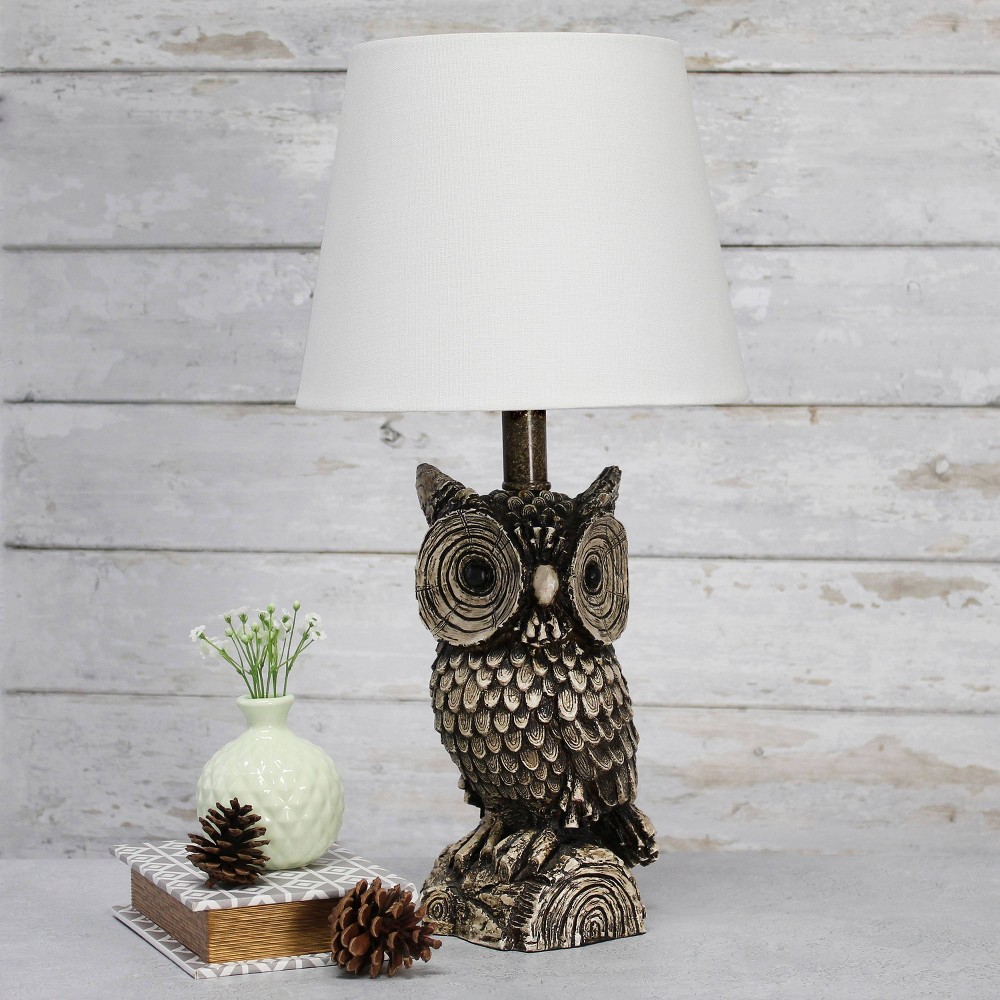 19.85" Woodland Tall Contemporary Night Owl Novelty Bedside Table Desk Lamp White - Simple Designs: ETL Listed, Polyresin Base