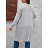 Coolmee Women Plus Size Front Open V Neck Long Sleeve Striped Knit Brushed Loose T-shirt Coat - 3 of 4