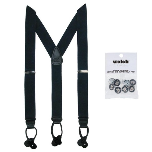 Welch Men's Y-Back Suspenders – 1.5 Inch Wide, Elastic, Button-End, Tan