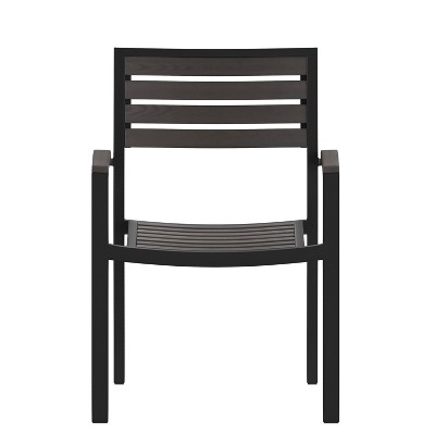 All-Season Gray Faux Teak & Black Aluminum Patio Chair Pair
