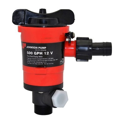 Johnson Pumps 48503 Thermoplastic Twin Port Aerator Pump with Stainless Steel Shaft and Lip Seal, 500 GPH 12V Straight Intake