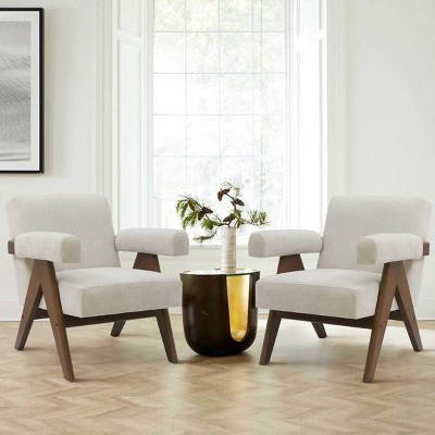 Mo Set Of 2 Accent Chair With Arms,22.5" Wide Lounge Armrest  Accent Chair,Upholstered Seat and Back With V Shape Wood Legs-Maison Boucle