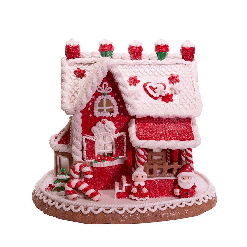 Kurt Adler 9" Red and White Santa and Mrs. Claus Gingerbread House, 2 of 8