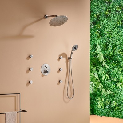 Brushed Nickel Thermostatic Rain Shower System with Digital Display