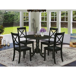 HomeStock 5Pc Rounded 42" Table With Two 9-Inch Drop Leaves And Four Wood Seat Dining Chairs, Black - 1 of 3