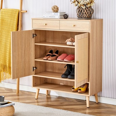 TiramisuBest Modern Minimalist Storage Cabinet, Rattan Shoe Cabinet