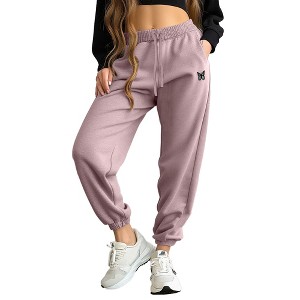 Dalix Butterfly Embroidered Fleece Jogger Cuff Sweatpant Sweats Soft Warm Cute Womens - 1 of 4