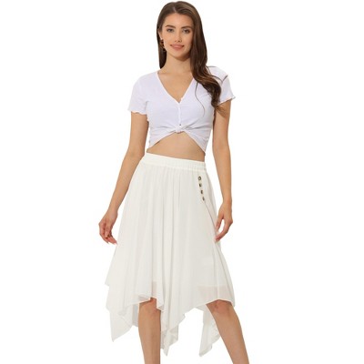 Allegra K Women's Elastic Waist Chiffon Handkerchief Hem Midi Skirt