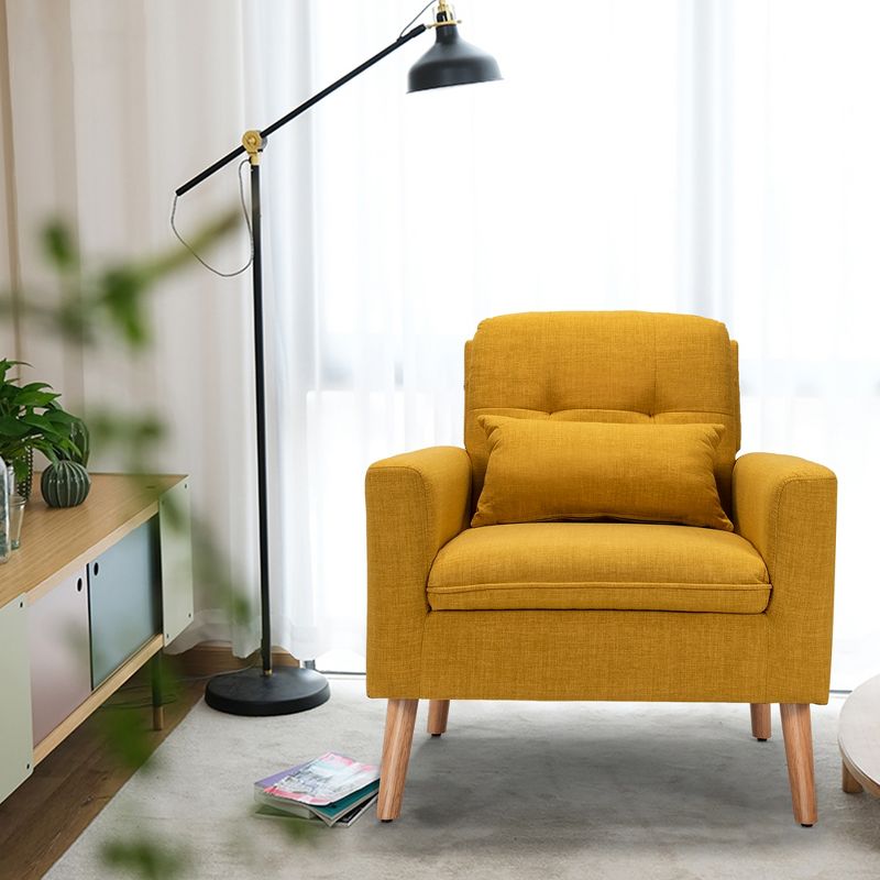 Costway Accent Chair Upholstered Linen Armchair Sofa Chair w/Waist Pillow, 4 of 11