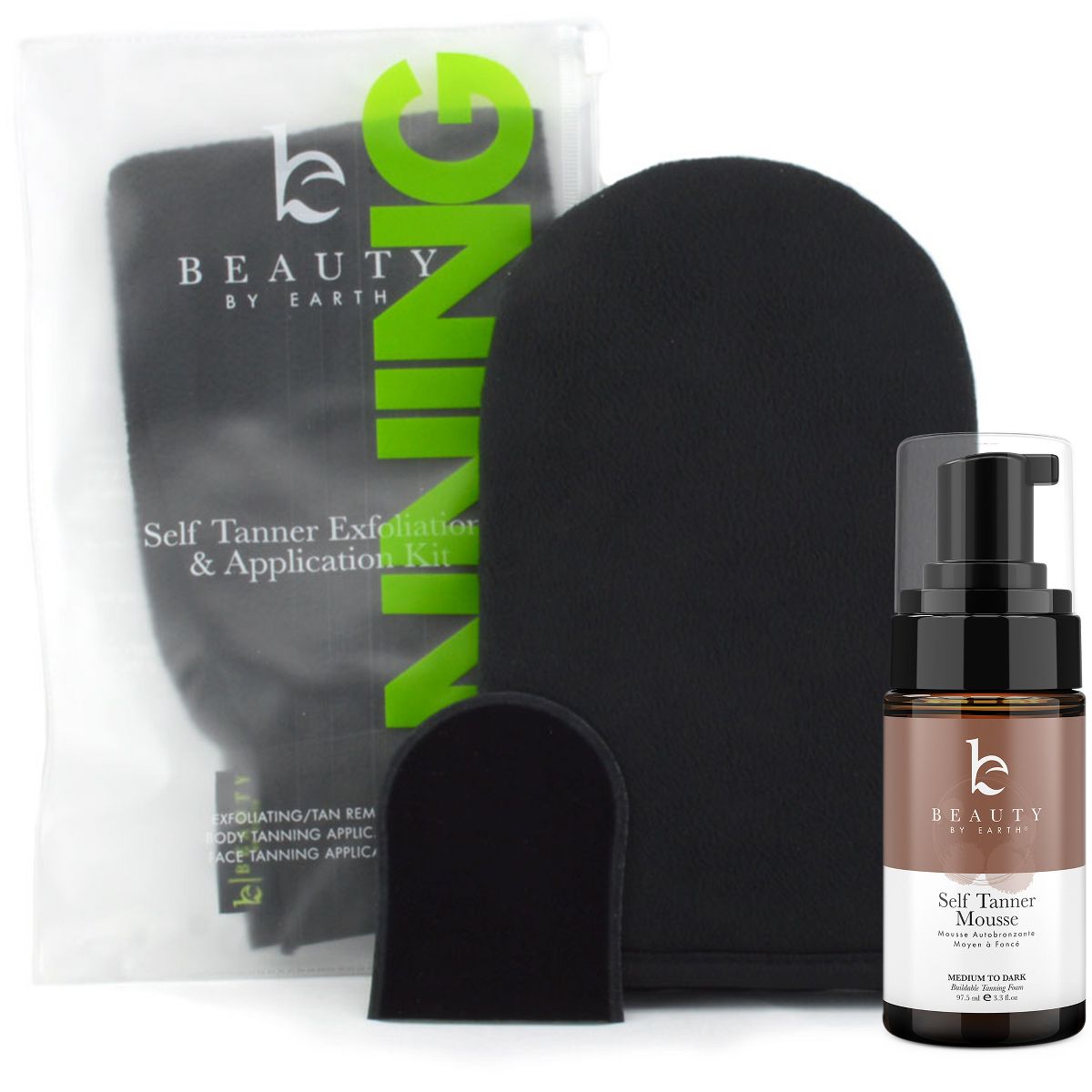 Beauty by Earth Self Tanner Mousse and Application Kit Bundle