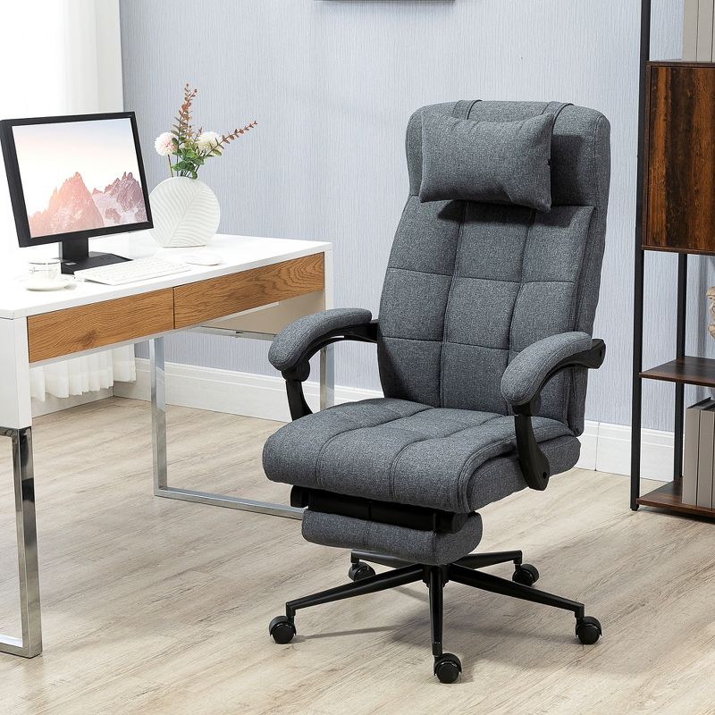 Vinsetto Executive Linen-Feel Fabric Office Chair High Back Swivel Task Chair with Adjustable Height Upholstered Retractable Footrest, Headrest and Padded Armrest, 3 of 15