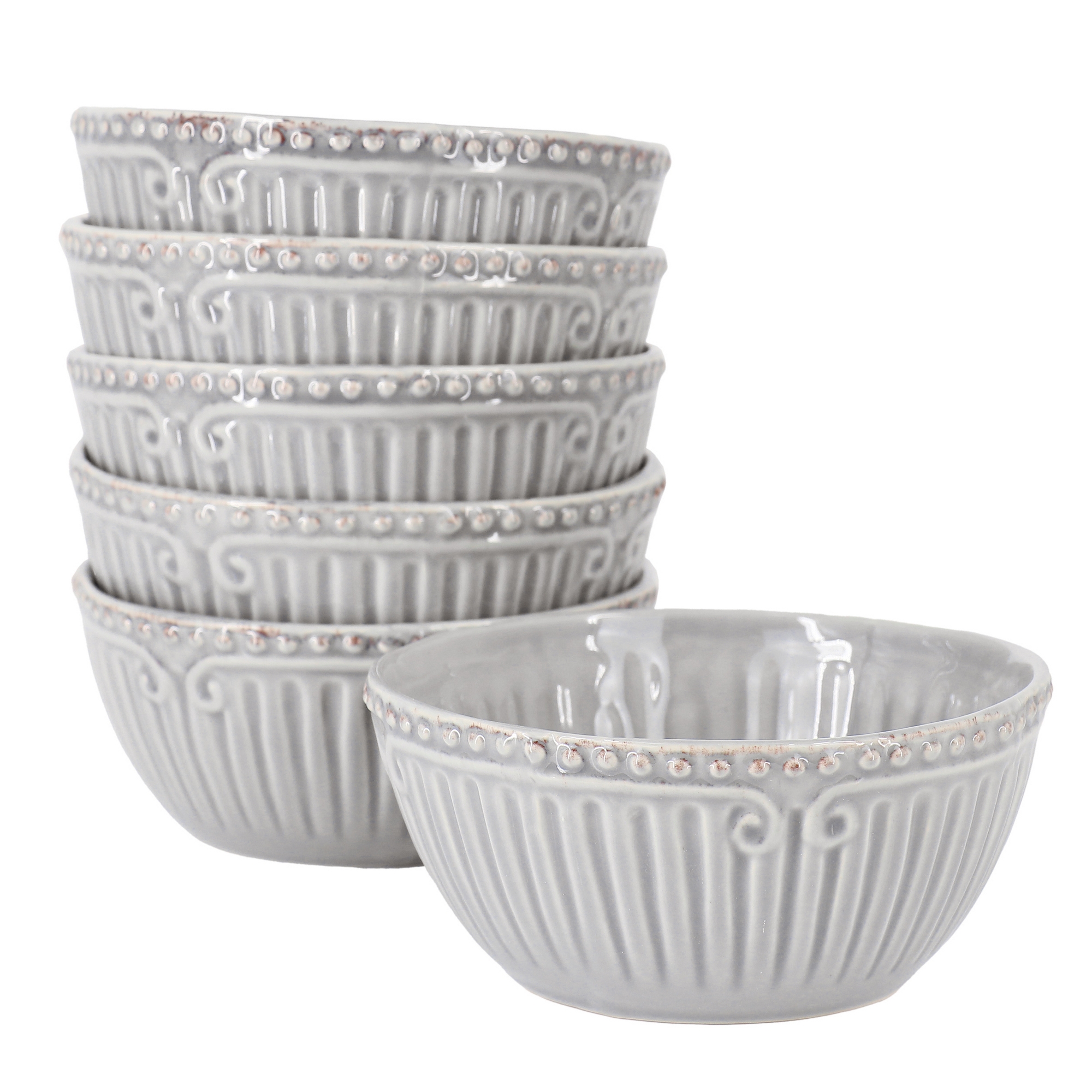 Gibson Modern Southern Home 6 Piece 6.5 Inch Stoneware Embossed Cereal Bowl Set in Grey