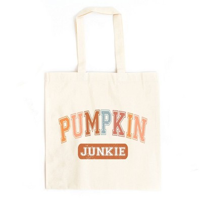 City Creek Prints Varsity Pumpkin Junkie Canvas Tote Bag - 15x16 - Natural