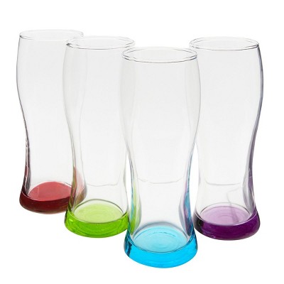 Okuna Outpost 4 Pack Beer Pint Glasses with Colored Bottoms (16oz)