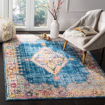 Blue and Ivory Rectangular Synthetic 4' x 6' Area Rug