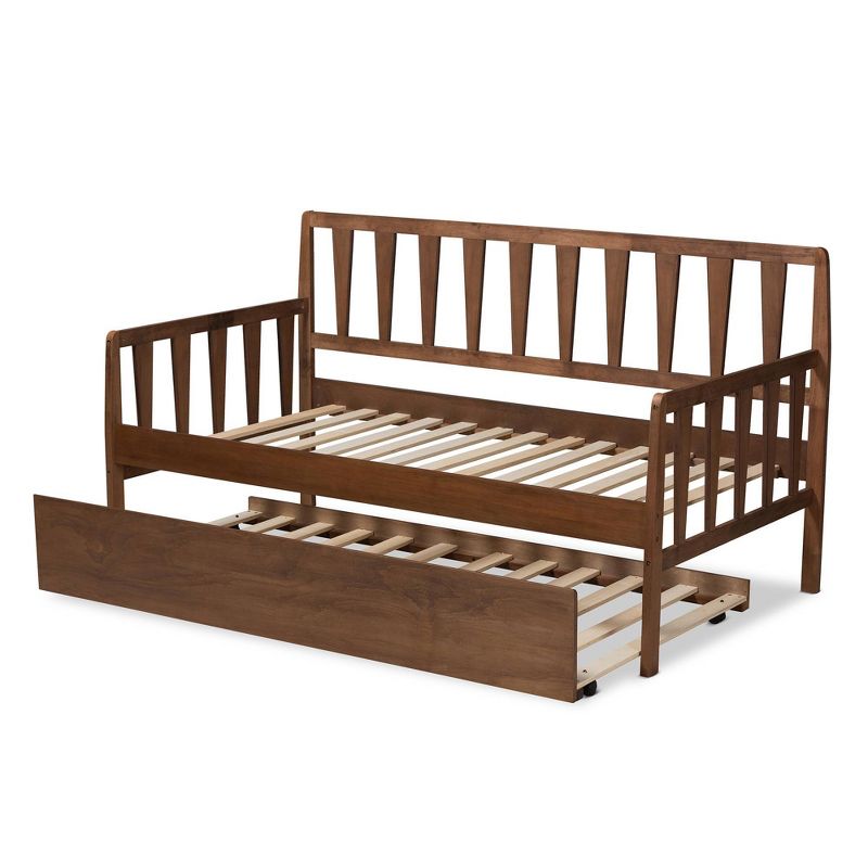Twin Midori Wood Daybed with Roll Out Trundle Walnut - Baxton Studio, 6 of 12