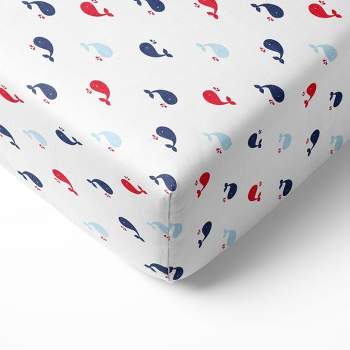 Bacati - Little Sailor Whales Boys Muslin 100 percent Cotton Universal Baby US Standard Crib or Toddler Bed Fitted Sheet