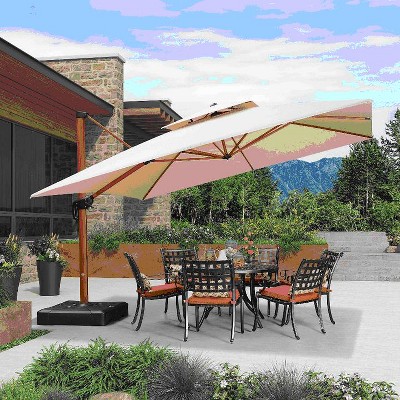 PURPLE LEAF 9/10/11/12ft Patio Umbrella with Base Outdoor Square Large Cantilever Umbrella Windproof Offset Heavy Duty Umbrella for Garden Deck Pool