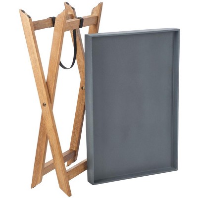 Terance Natural Acacia Wood Outdoor Side Table with Gray Tray