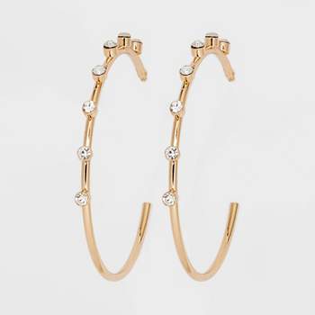 Gold Delicate Hoop With Stones Earrings - A New Day™ Gold