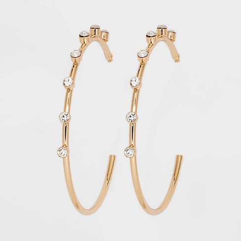 Gold Delicate Hoop With Stones Earrings - A New Day™ Gold : Target