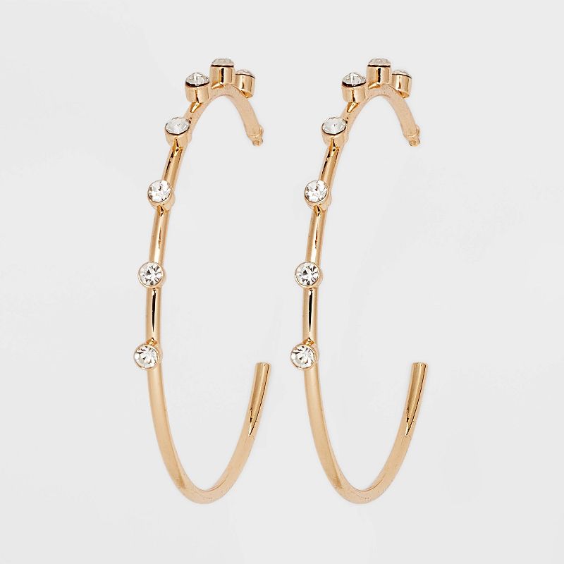 Gold Delicate Hoop With Stones Earrings - A New Day&#8482; Gold, 1 of 5